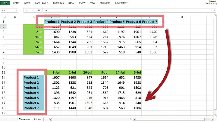 Excel 2013 tutorial #06 - Convert Rows to Columns with Transpose