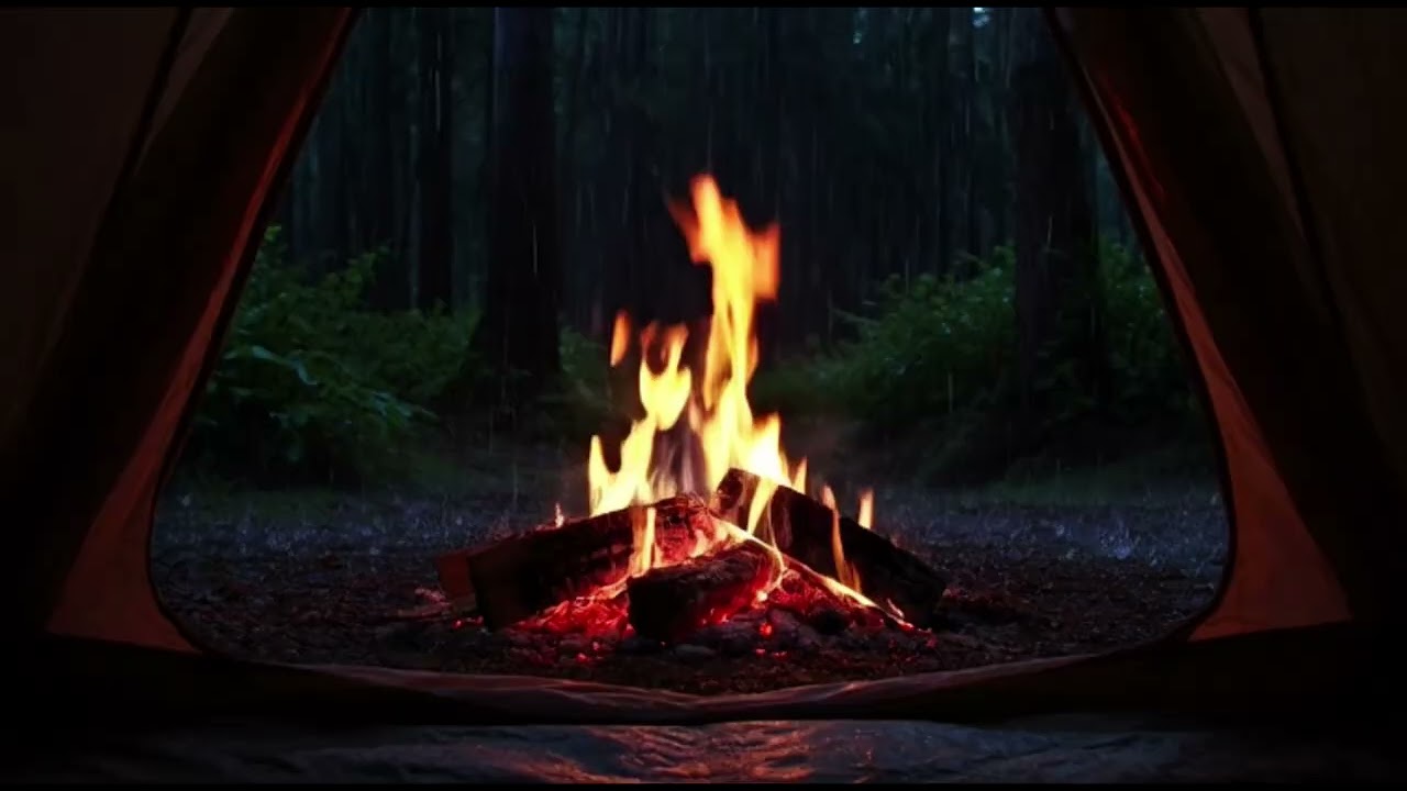 4 HORAS DE CHUVA RELAXANTE EM FRENTE A  FOGUEIRA