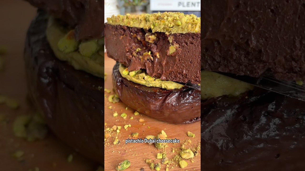 High protein dark chocolate pistachio Dubai cheesecake