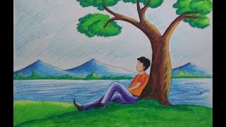 HOW TO DRAW A BOY SITTING UNDER A TREE