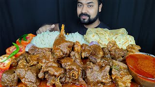 HUGE SPICY DESI STYLE MUTTON CURRY, LACCHA PARATHA, RICE, GRAVY, SALAD ASMR MUKBANG EATING SHOW ||