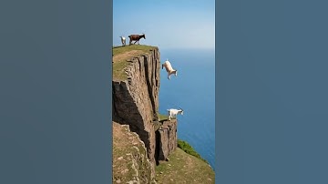Goats Descend from the Top of a Cliff Like It