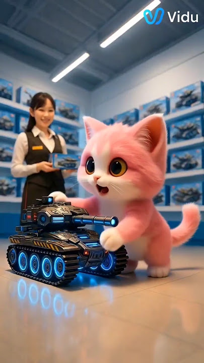 Pink Cat buys a tank toy for the girl.😻🎉 #cat #shorts