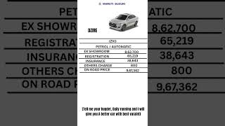 MARUTI SUZUKI DZIRE ZXI PETROL AUTOMATIC ON ROAD PRICE
