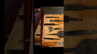 Hand forged hardened carving chisels rough cherry grips Hand forged hardened carving chisels rough cherry grips