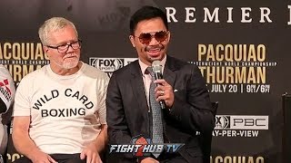 MANNY PACQUIAO LAUGHS AT KEITH THURMAN'S RETIREMENT TRASH TALK! SAYS HES JUST SAYING "USELESS WORDS"