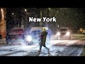 Snowfall Night Walk New York City - Snowing In Manhattan - 4K Virtual Winter Walk - NYC Snow Walk 4k