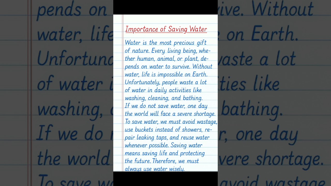 Importance of Saving Water Essay | Notebook Style | Handwriting