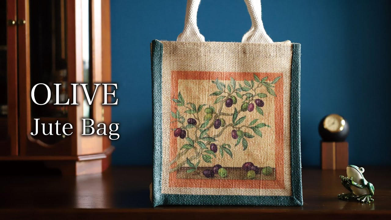 【DIY/デコパージュ/ペーパークラフト/ハンドメイド】オリーブの無印良品ジュートバッグ [OLIVE Jute Bag] Decoupage Handmade