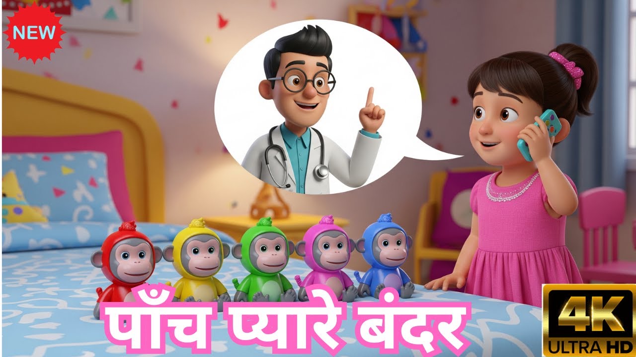 👉 5 Pyare Bandar | Five Little Monkeys in Hindi | Kids Nursery Rhyme HD ...