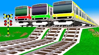 【踏切アニメ】あぶない電車 TRAIN Vs MS PACMAN 🚦 踏切 Fumikiri 3D Railroad Crossing Animation
