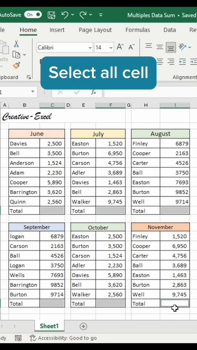 How to sum multiple data using short key, sum multiple data in excel ...