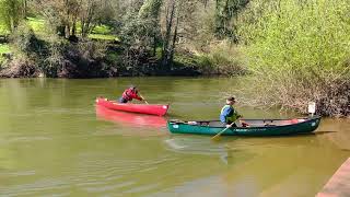 Russell and Huw landing at Kerne bridge canoe launch after some practice