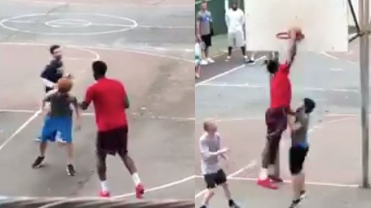 WATCH Joel Embiid BULLIES Pickup Basketball Players, Bounces Ball Off