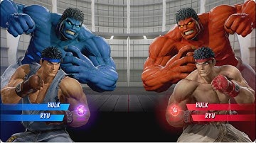 Blue Hulk and RYU vs Red Hulk and RYU - MARVEL VS. CAPCOM: INFINITE