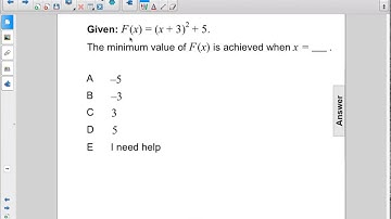 Algebra I Non Linear Functions Graph Quad Vertex Pt 2 Q47