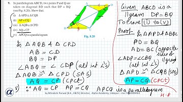 Ex 8.1 Class IX Q-9 In parallelogram ABCD, two points P and Q are taken on diagonal BD such that DP=