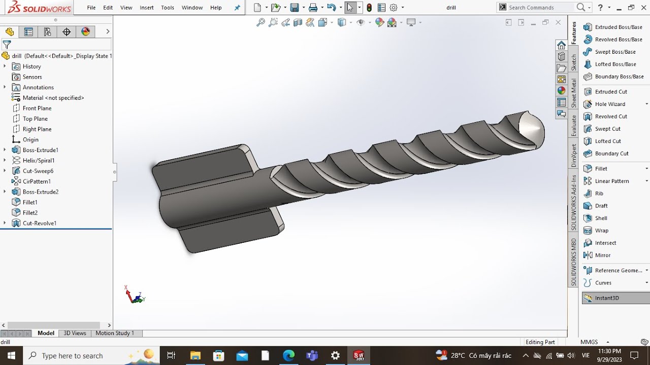 Drawing 3D drill bit in Solidworks | Vẽ mũi khoan 3D trong Solidworks ...