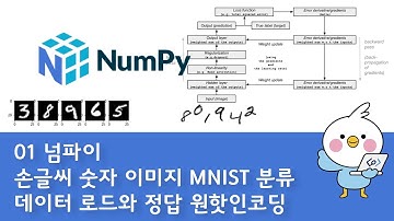 0301 넘파이 NumPy 딥러닝 손글씨 이미지 MNIST 데이터셋 로드와 정답 원핫인코딩으로 바꾸기