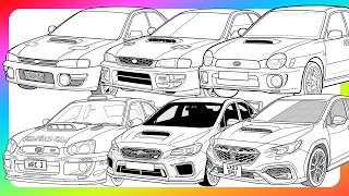 Coloring Subaru WRX STI All Generations | Detailed Coloring Process
