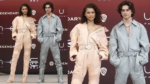 Zendaya & Timothée Chalamet Rock Matching Leather Jumpsuits at Dune Part 2 Premiere in South Korea