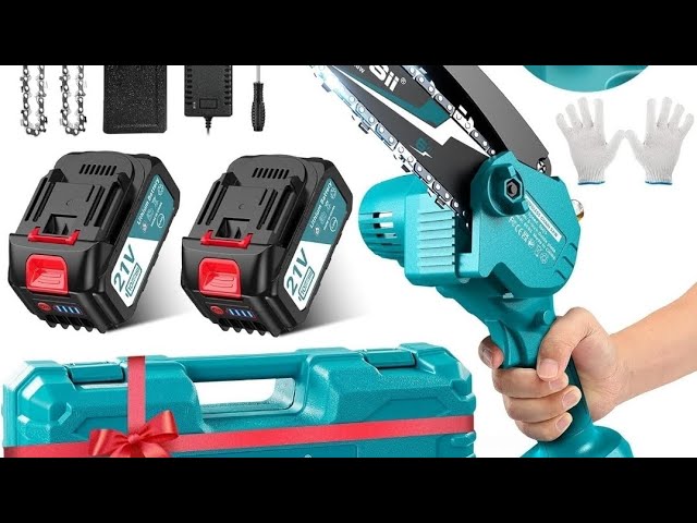 Motosega Sicurezza Lubrificazione Automatica Motosega Elettrica DETLEV PRO 6 Pollici Per Potatura - 2 Batterie 8000mAh Con Sistema Sicurezza Motosega Leggera Portatile - 12