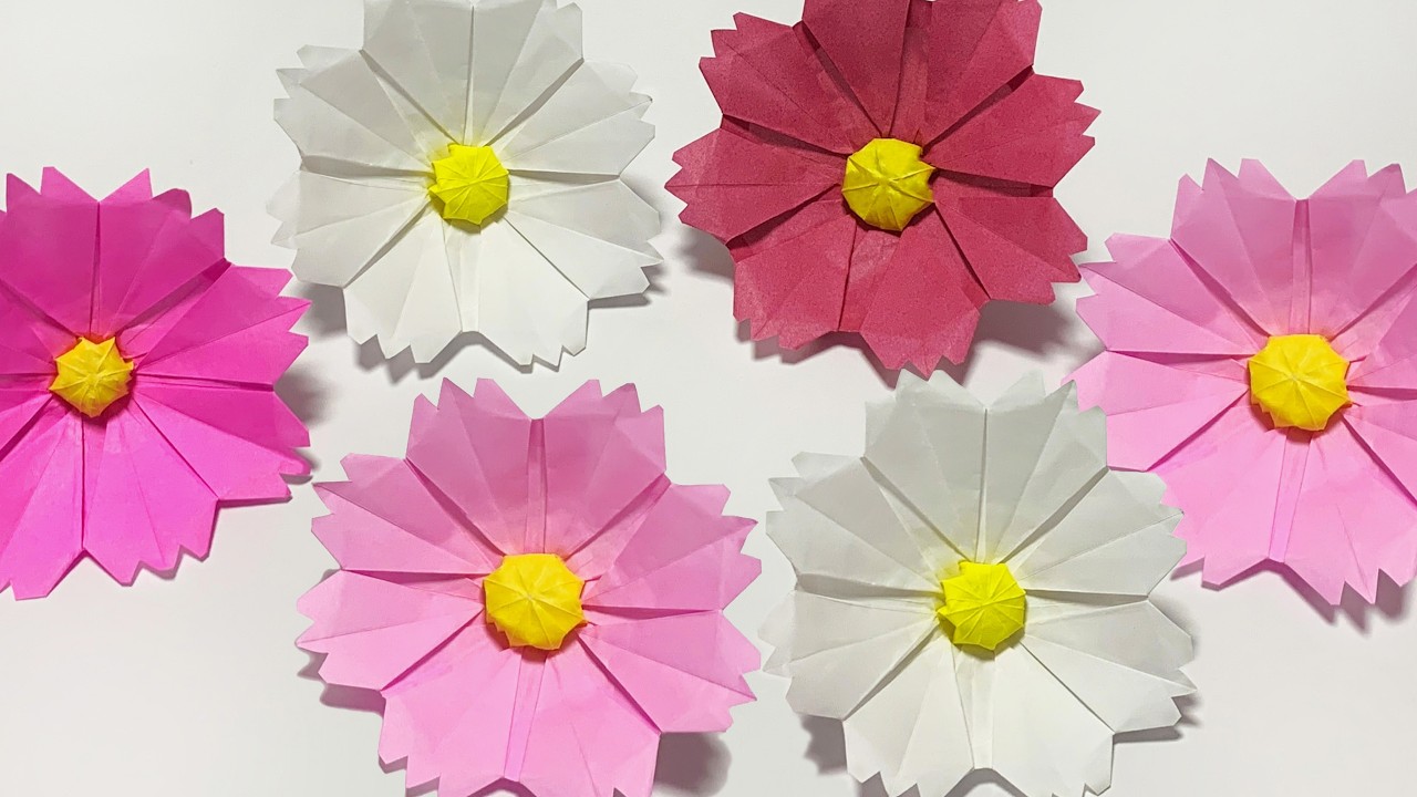 折り紙】最高！可愛いコスモスの折り方🌸秋の花 1枚で完成 How to make