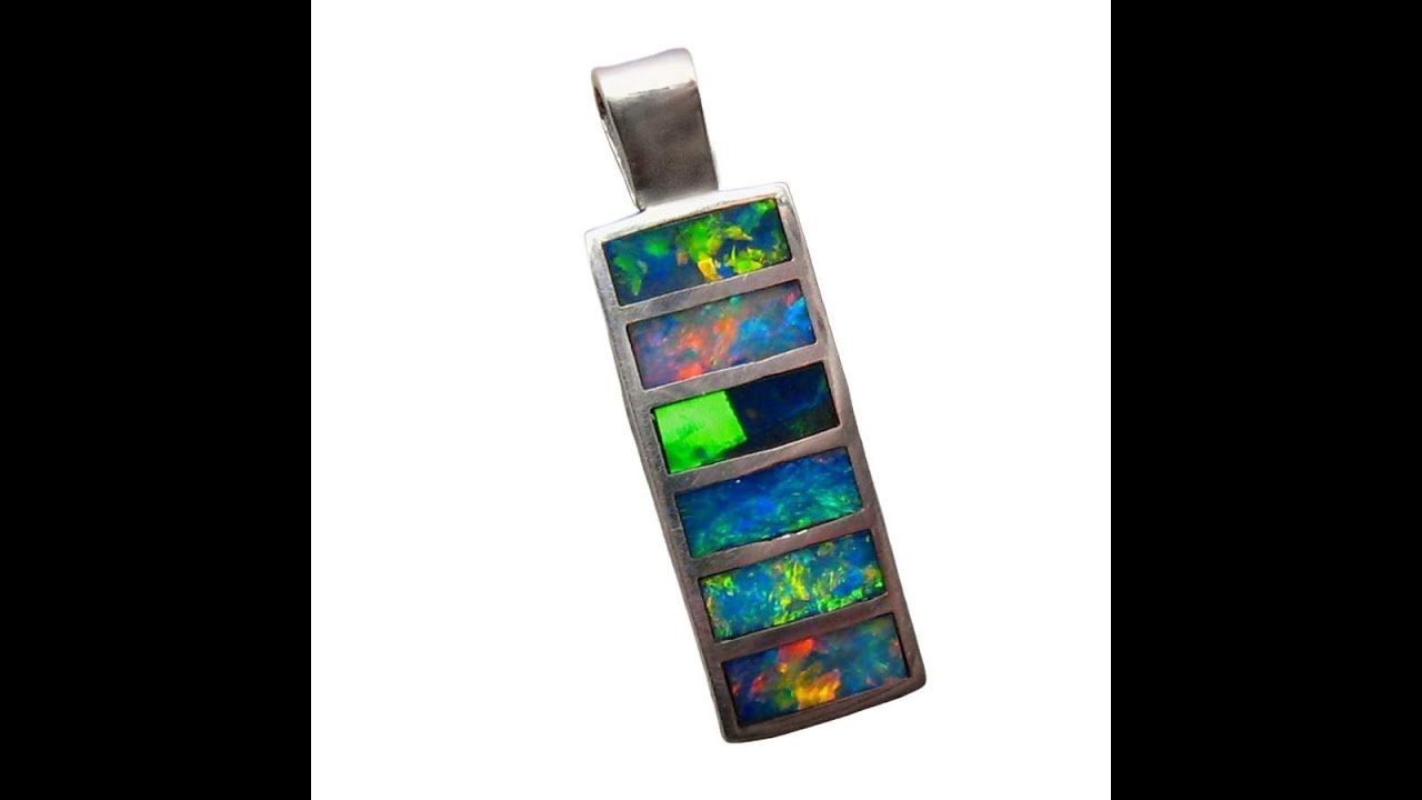 Inlay Opal Pendant 925 Sterling Silver Rectangle | FlashOpal