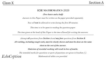 ICSE 2020 Mathematics Question Paper Solved | Class 10