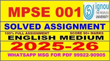 MPSE 001 solved assignment 2025-26 in English || mpse 001 solved assignment 2026 || mpse1 2025-26