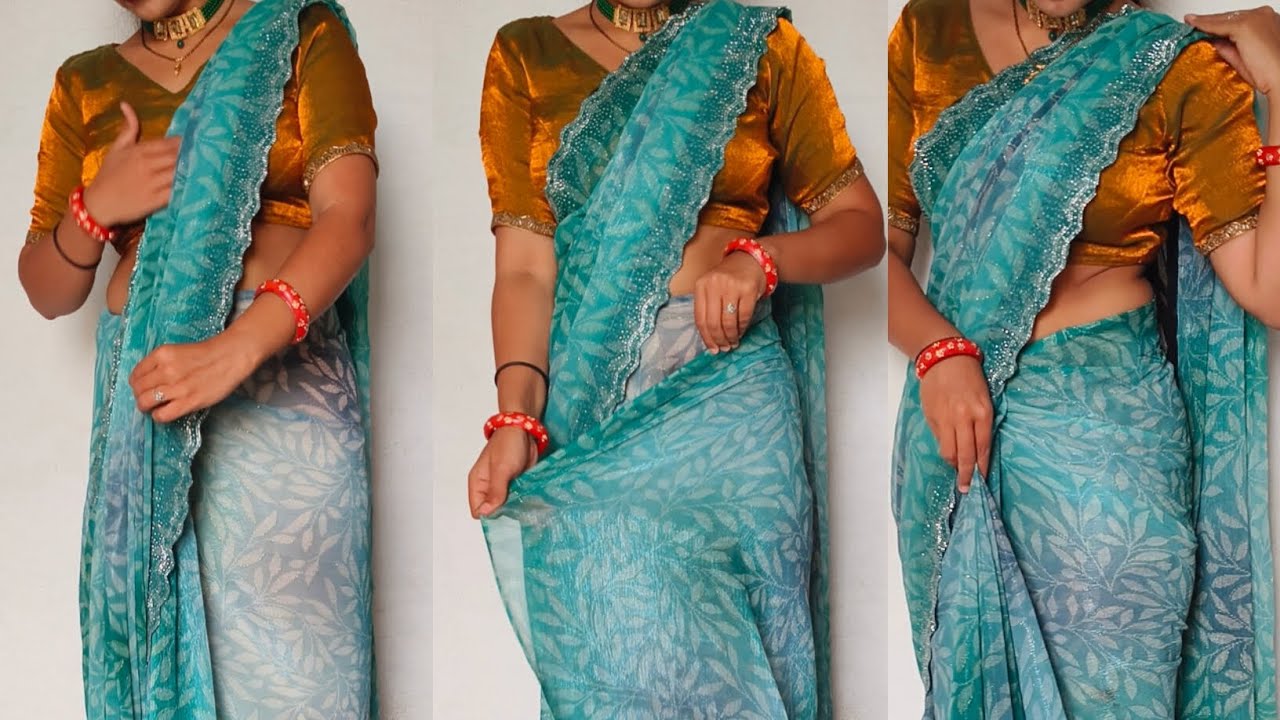 How to make perfect pleats in pure cotton saree draping tutorial/do tightly saree drape &slim look😜