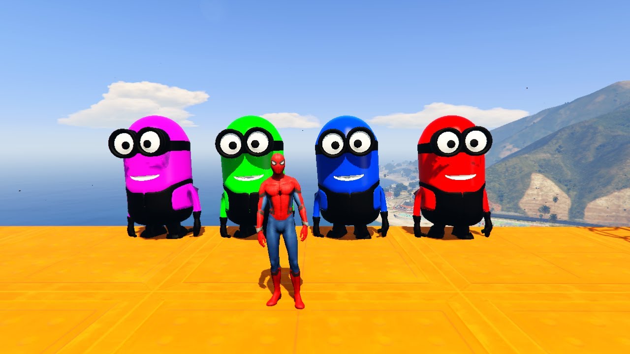 RED SPIDERMAN VS RED MINION VS GREEN MINION Euphoria Physics & Funny Fails | GTA 5 Epic Ragdolls 15