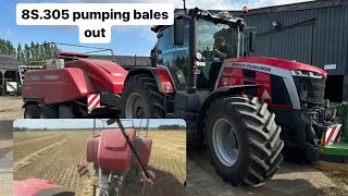 Massey 8S.305 and 2160 baling barley straw