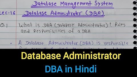 Database Administrator | Roles and Responsibilities of DBA | DBA in Hindi | Handwritten Notes