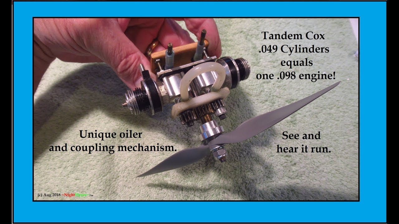 Twin Cox .049 cylinders equals one .098 Nitro Engine.