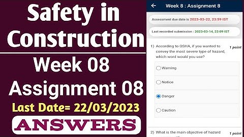 SAFETY IN CONSTUCTION || NPTEL || ASSIGNMENT ANSWER WEEK-8 || 2023 ‎‎@SHASHIKANTCIVILENGG