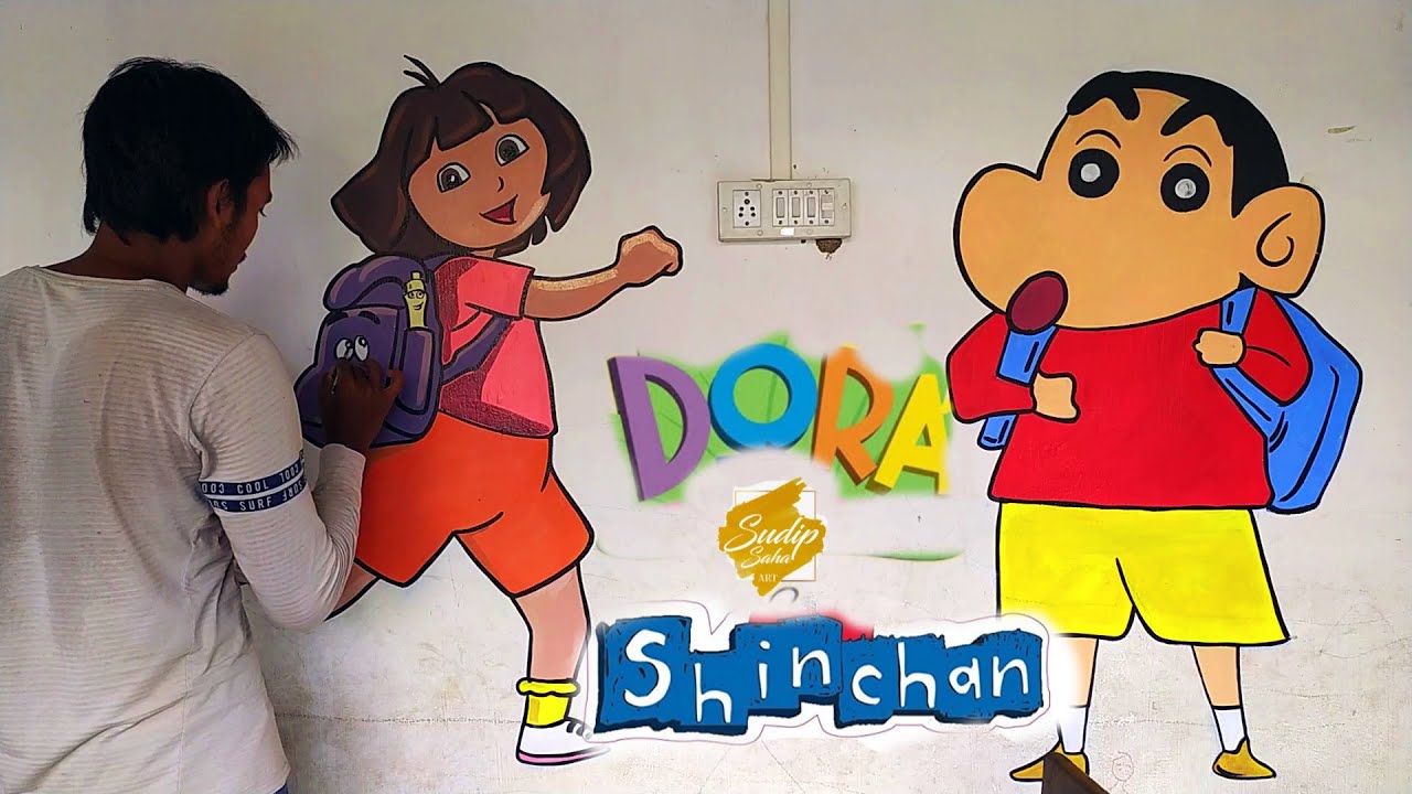 Wall Painting For Kids / Shin-chan Drawing / Dora Painting / school Wall Painting / Cartoon Drawing