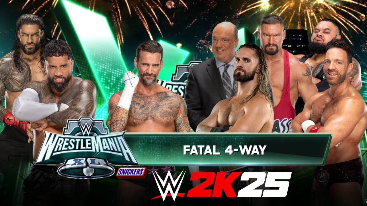 Seth Rollins vs CM Punk vs LA Knight vs Jey Uso | Fatal 4 Way Match | WWE 2K25 | Hindi | 4K |