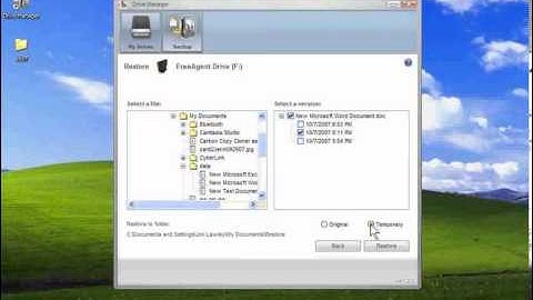 FreeAgent Restoring a Historical File Version to a Temporary Location for Windows XP