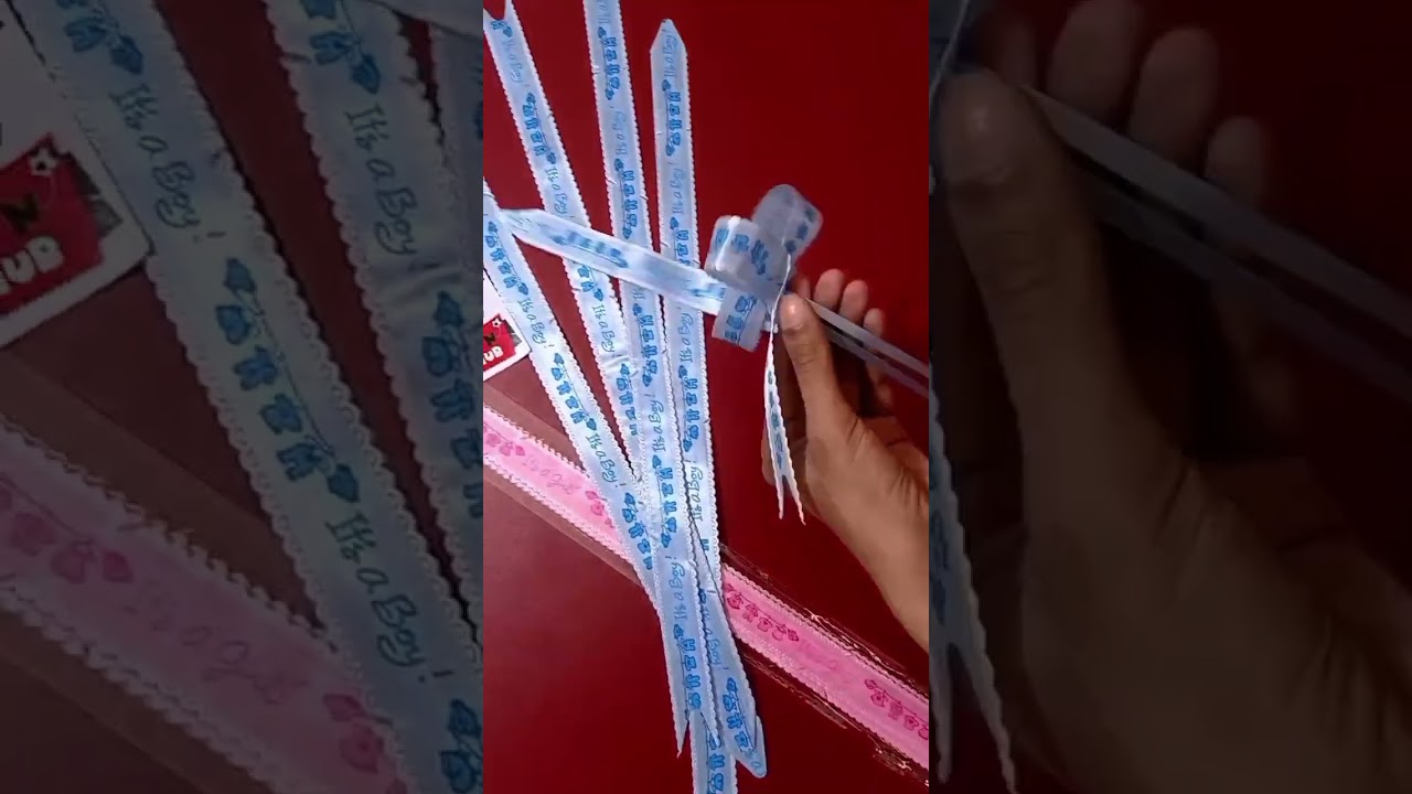 Baby announcement pull flower ribbon