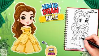 How to Draw Belle 👸💛 | Beauty and the Beast | Easy Princess Drawing for Kids | Art for Kids