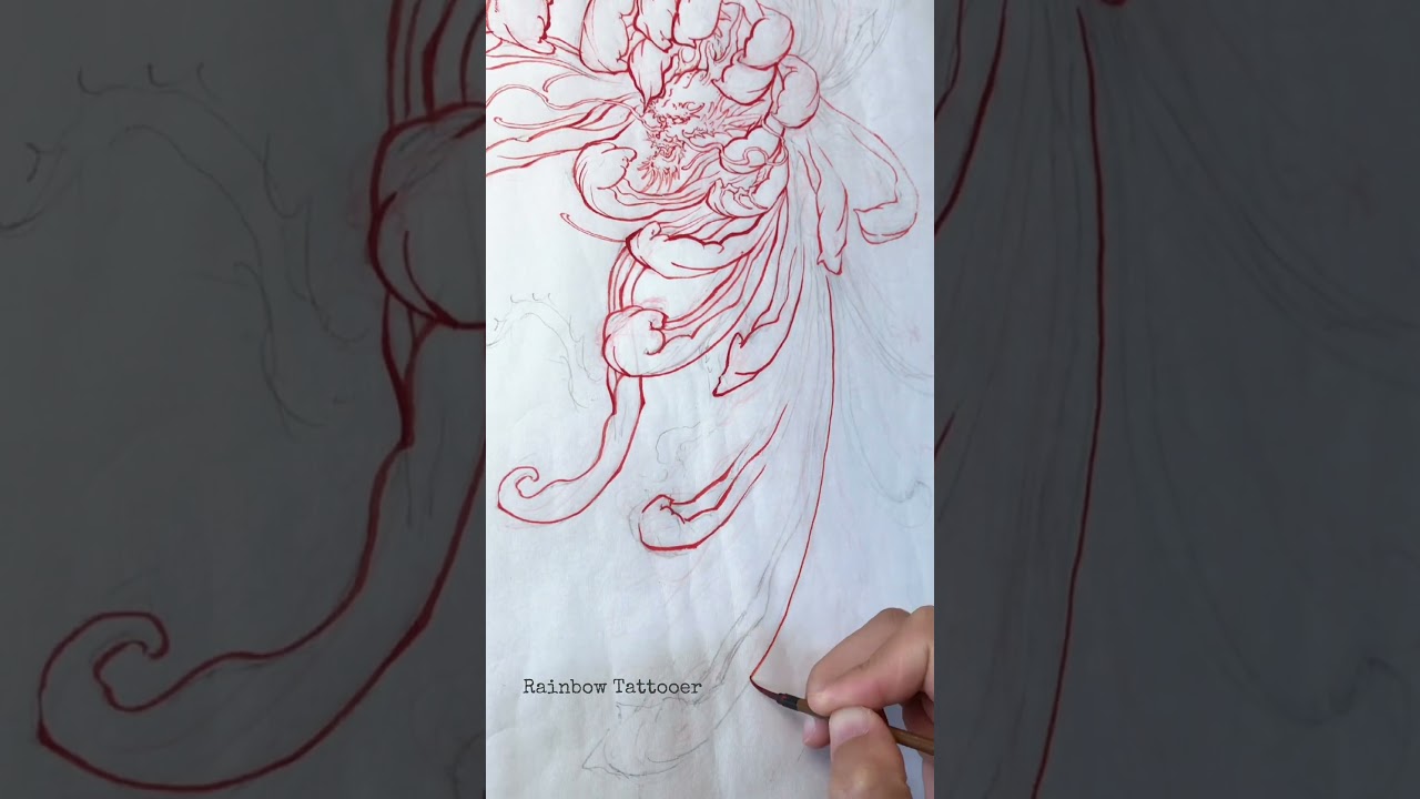 Thiết Kế Rồng Trong Hoa Cúc - Rainbow Tattooer