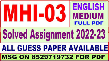 mhi 03 solved assignment 2022-23 / mhi 3 solved assignment in english / ignou ma history
