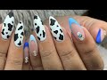 Wagyu Nails | Cow Print French Tip and Swarovski Bling Nail Art