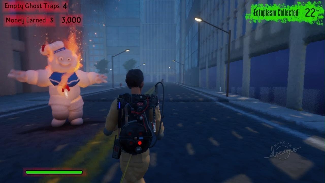 Ghostbuster Blasting Marshmallow Man and Ghosts in dreams ps5 YouTube