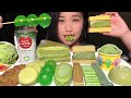 ASMR MATCHA GREEN TEA ICE CREAM, MERMAID JELLY CANDY, MACARON, CAKE MUKBANG 녹차 아이스크림, 케이크, 수수깡 젤리먹방💚