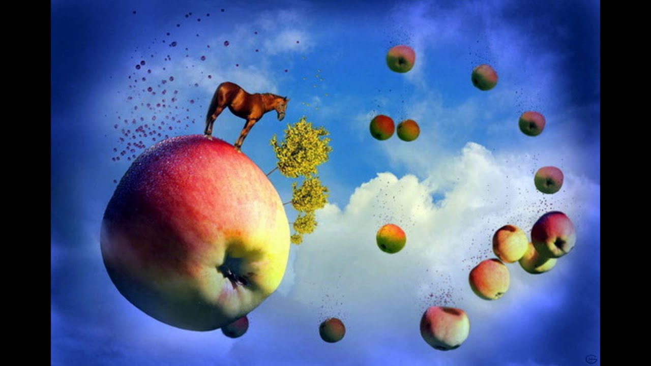 Стихотворение ночь упаданья яблок. Падающее яблоко. Сюрреализм яблоко. Яблоки небо. Яблоко в стиле сюрреализм.