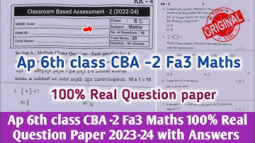 💯Ap 6th class fa3 Maths question paper 2023-24 with answer|6th class maths CBA2 Fa3 Answer Key 2024