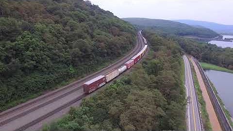 Drone video at Horseshoe Curve caught on 5/8/21 NS manifest with Pennsylvania 7048 mid restoration