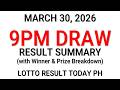 PCSO 9PM Result Today March 30 2026 - 6/55 6/45 4D 3D 2D